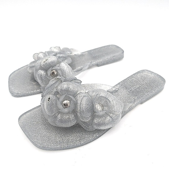 Jeffrey Campbell silver floral thing sandals size 7 - Picture 1 of 5